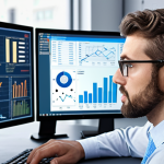 **Data Analyst:** A data analyst working at a computer, surrounded by charts and graphs, looking insightful and confident. Focus on conveying data-driven decision making.