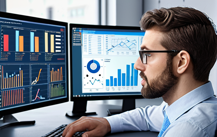 **Data Analyst:** A data analyst working at a computer, surrounded by charts and graphs, looking insightful and confident. Focus on conveying data-driven decision making.
